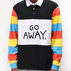 Salem7 Go Away Black, White & Multicolor Long Sleeve Polo Shirt